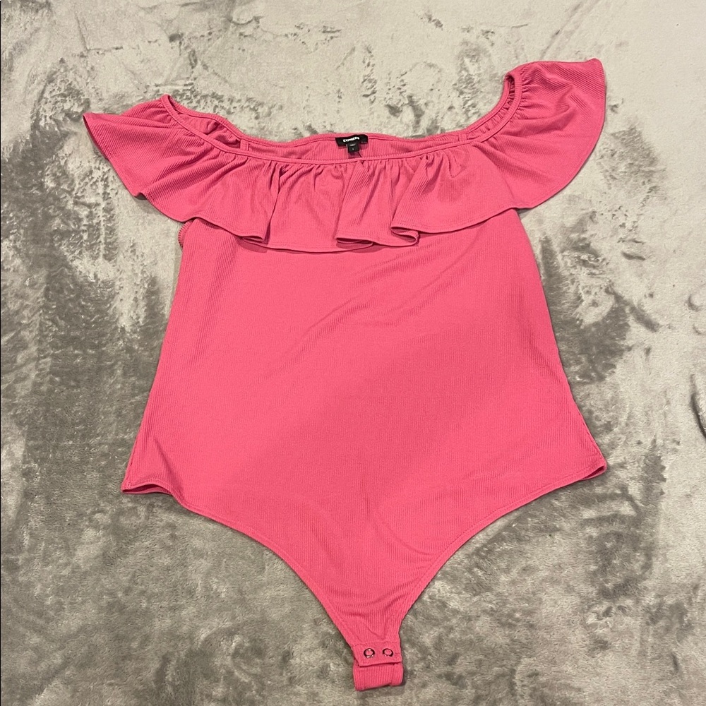 Express Pink Ruffle Off-Shoulder Bodysuit